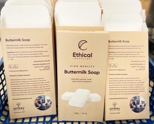 Ethical Supplies Soaps being packaged at Yateley Industries charity